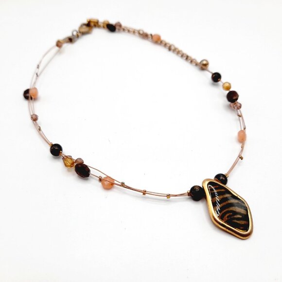 Vintage Chico's Animal Print Pendant Beaded Wire Necklace, 20 Inches - Picture 9 of 11